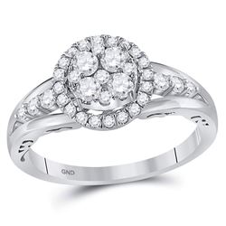 3/4 CTW Round Diamond Cluster Bridal Wedding Engagement Ring 14kt White Gold - REF-63M5A