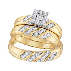1/3 CTW His & Hers Round Diamond Cluster Matching Bridal Wedding Ring 10kt Yellow Gold - REF-35M9A