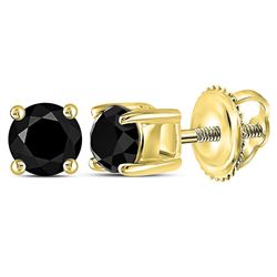 1/2 CTW Unisex Round Black Color Enhanced Diamond Solitaire Stud Earrings 14kt White Gold - REF-11W9
