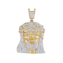 1 & 1/4 CTW Mens Round Diamond Jesus Charm Pendant 10kt Yellow Gold - REF-71F9M