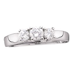 1 & 1/2 CTW Round Diamond 3-stone Bridal Wedding Engagement Ring 14kt White Gold - REF-189F3M