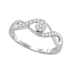 1/8 CTW Round Diamond Twist Flower Cluster Ring 10kt White Gold - REF-10K8R