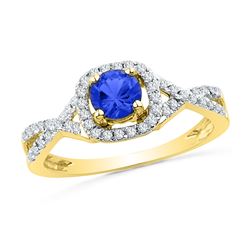 1/5 CTW Round Lab-Created Blue Sapphire Solitaire Diamond Ring 10kt Yellow Gold - REF-20N3Y