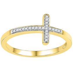 1/20 CTW Round Diamond Cross Religious Ring 10kt Yellow Gold - REF-10K2R