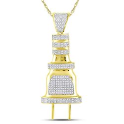 1/2 CTW Mens Round Diamond Electric Plug Socket Charm Pendant 10kt Yellow Gold - REF-35F9M