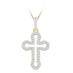 1/6 CTW Round Diamond Cross Religious Pendant 10kt Yellow Gold - REF-8Y4X