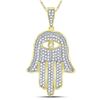 Image 1 : 1/2 CTW Mens Round Diamond Eye of Fatima Hamsa Hand Charm Pendant 10kt Yellow Gold - REF-41W9F