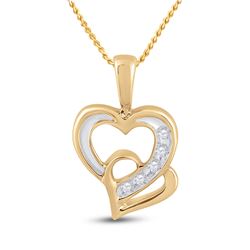 1/20 CTW Round Diamond Double Heart Pendant 10kt Yellow Gold - REF-10M8A