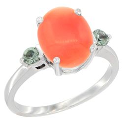 0.24 CTW Green Sapphire & Natural Coral Ring 14K White Gold - REF-31X6M