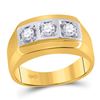 Image 1 : 1/2 CTW Mens Round Diamond 3-stone Fashion Ring 14kt Yellow Gold - REF-57F3M