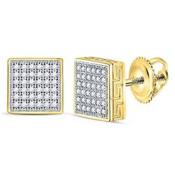 1/5 CTW Mens Round Diamond Square Cluster Stud Earrings 10kt Yellow Gold - REF-18F3M