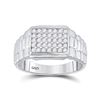 Image 1 : 1/2 CTW Mens Round Diamond Rectangle Cluster Ribbed Ring 10kt White Gold - REF-33Y3X