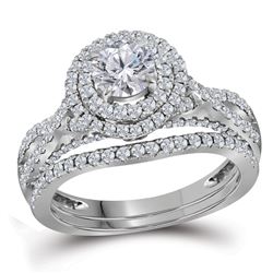 1 & 3/4 CTW Round Diamond Double Halo Bridal Wedding Engagement Ring 14kt White Gold - REF-294T3K