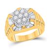 Image 2 : 1 CTW Mens Round Diamond Flower Cluster Ribbed Ring 10kt Two-tone Yellow White Gold - REF-111F3M