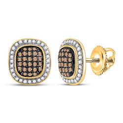 1/2 CTW Round Brown Diamond Oval Cluster Earrings 10kt Yellow Gold - REF-24X3T