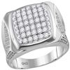 Image 1 : 2 CTW Mens Round Diamond Square Cluster Ring 10kt White Gold - REF-110R4H