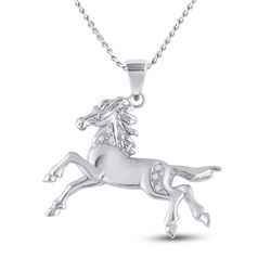 1/20 CTW Round Diamond Horse Pony Animal Pendant 10kt White Gold - REF-24W3F