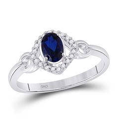 5/8 CTW Oval Lab-Created Blue Sapphire Solitaire Ring 10kt White Gold - REF-14Y4X