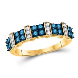 3/4 CTW Round Blue Color Enhanced Diamond Ring 10kt Yellow Gold - REF-32R3H