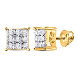 1/6 CTW Round Diamond Square Cluster Earrings 10kt Yellow Gold - REF-11T9K