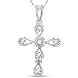1/12 CTW Round Diamond Scalloped Cross Faith Pendant 10kt White Gold - REF-8Y4X