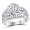 Image 2 : 1 & 1/3 CTW His & Hers Round Diamond Cluster Matching Bridal Wedding Ring 10kt White Gold - REF-75N5