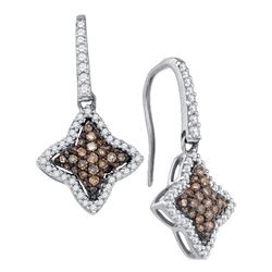5/8 CTW Round Brown Diamond Star Dangle Earrings 10kt White Gold - REF-30F3M