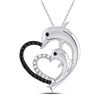 Image 1 : 1/8 CTW Round Black Color Enhanced Diamond Dolphin Heart Pendant 10kt White Gold - REF-8T4K