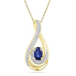 1/2 CTW Oval Lab-Created Blue Sapphire Solitaire Diamond Pendant 10kt Yellow Gold - REF-9A6N