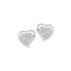 1/10 CTW Round Diamond Rope Heart Cluster Earrings 10kt White Gold - REF-13K2R