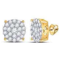 2 CTW Round Diamond Concentric Circle Cluster Stud Earrings 14kt Yellow Gold - REF-126T3K