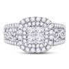 Image 2 : 1 & 1/2 CTW Princess Diamond Cluster Bridal Wedding Engagement Ring 14kt White Gold - REF-132F3M