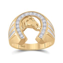 1/4 CTW Mens Round Diamond Horseshoe Ring 10kt Yellow Gold - REF-28T8K