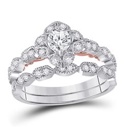 3/4 CTW Round Diamond Bridal Wedding Engagement Ring 14kt Two-tone Gold - REF-95T9K