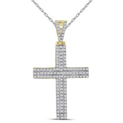 1/3 CTW Mens Round Diamond Cross Charm Pendant 10kt Yellow Gold - REF-30M3A