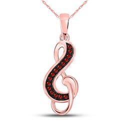 1/20 CTW Round Red Color Enhanced Diamond Treble Clef Pendant 10kt Rose Gold - REF-8N4Y