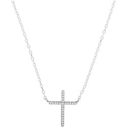 1/12 CTW Round Diamond Cross Religious Pendant 10kt White Gold - REF-9M6A