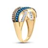 Image 2 : 1/2 CTW Round Blue & Brown Diamond Round Ring 10kt Yellow Gold - REF-24F3M