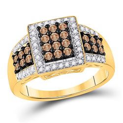 5/8 CTW Round Brown Diamond Square Cluster Ring 10kt Yellow Gold - REF-35Y9X