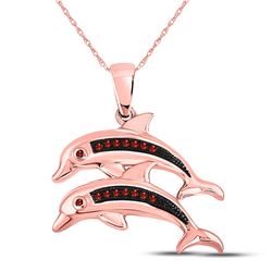 1/20 CTW Round Red Color Enhanced Diamond Double Dolphin Pendant 10kt Rose Gold - REF-10A8N