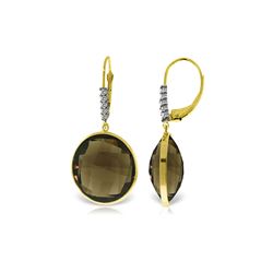 Genuine 34.15 ctw Smoky Quartz & Diamond Earrings 14KT Yellow Gold - REF-63P4H