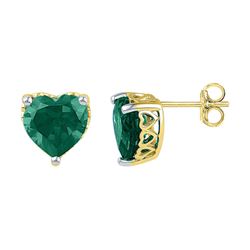 5 & 1/2 CTW Heart Lab-Created Emerald Heart Stud Earrings 10kt Yellow Gold - REF-16X8T