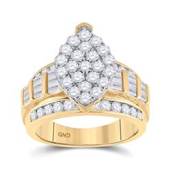 2 CTW Diamond Oval Cluster Bridal Wedding Engagement Ring 10kt Yellow Gold - REF-113F9M