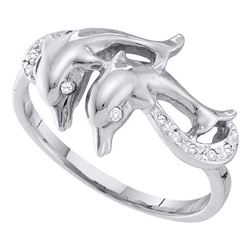 1/20 CTW Round Diamond Double Dolphin Accent Ring 10kt White Gold - REF-10N8Y