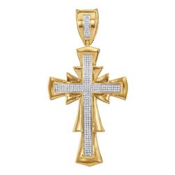 3/4 CTW Mens Round Diamond Scalloped Cross Charm Pendant 10kt Yellow Gold - REF-93W5F