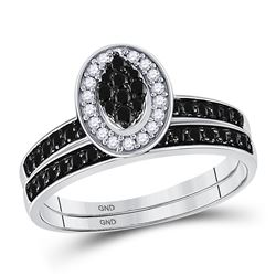 1/2 CTW Round Black Color Enhanced Diamond Bridal Wedding Ring 10kt White Gold - REF-22M8A