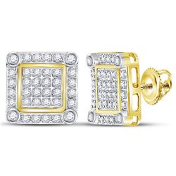 1/4 CTW Mens Round Diamond Square Cluster Stud Earrings 10kt Yellow Gold - REF-18H3W