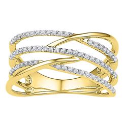 1/3 CTW Round Diamond Triple Row Openwork Crossover Ring 10kt Yellow Gold - REF-25R5H