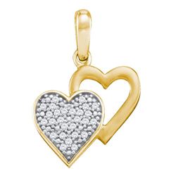 1/12 CTW Round Diamond Double Heart Pendant 10kt Yellow Gold - REF-7Y8X