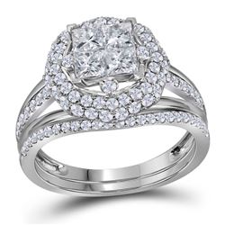 1 & 1/2 CTW Princess Diamond Bridal Wedding Engagement Ring 14kt White Gold - REF-113N9Y